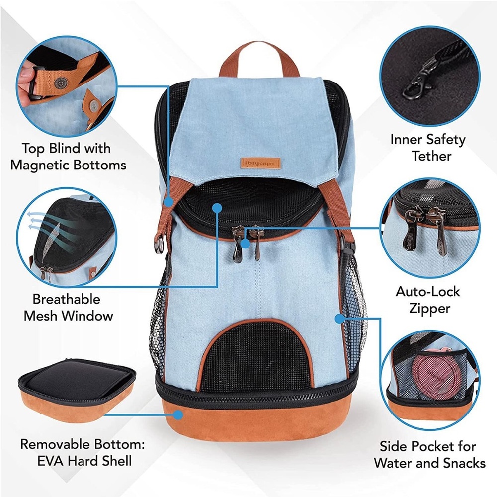 Ibiyaya New Denim Fun Lightweight
Pet Backpack Cat & Dog Carrier, Denim, Small - Picture 4 of 10